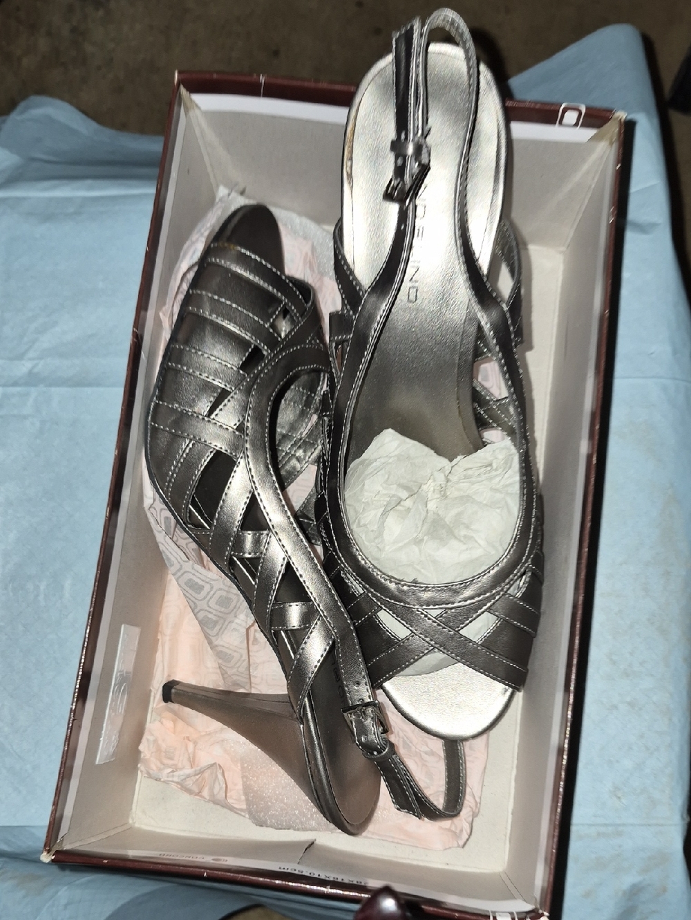 Bandolino Metallic Silver Strappy Slingback Heels